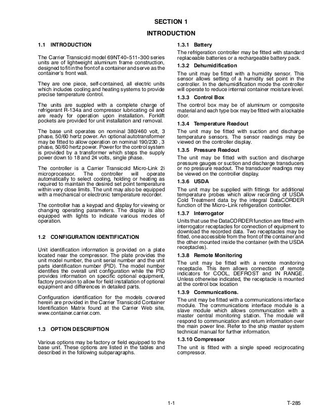 OPERATION AND SERVICE MANUAL CONTAINER REFRIGERATION UNIT 69NT40--511…