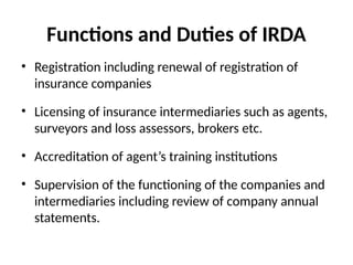 Irda Rbi Insurance Industry in India& IRDA, RBI, SEBI | PPTX