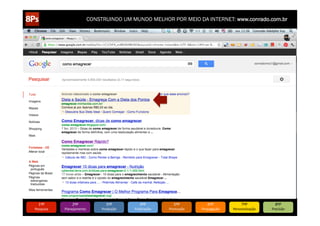 CONSTRUINDO UM MUNDO MELHOR POR MEIO DA INTERNET: www.conrado.com.br




   1ºP	
            2ºP	
             3ºP	
           4ºP	
           5ºP	
           6ºP	
              7ºP	
            8ºP	
  
Pesquisa	
     Planejamento	
      Produção	
     Publicação	
     Promoção	
     Propagação	
     Personalização	
     Precisão	
  
 