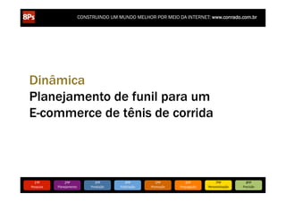 CONSTRUINDO UM MUNDO MELHOR POR MEIO DA INTERNET: www.conrado.com.br




Dinâmica
Planejamento de funil para um
E-commerce de tênis de corrida



   1ºP	
            2ºP	
             3ºP	
           4ºP	
           5ºP	
           6ºP	
              7ºP	
            8ºP	
  
Pesquisa	
     Planejamento	
      Produção	
     Publicação	
     Promoção	
     Propagação	
     Personalização	
     Precisão	
  
 