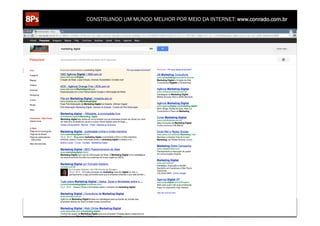 CONSTRUINDO UM MUNDO MELHOR POR MEIO DA INTERNET: www.conrado.com.br




   1ºP	
            2ºP	
             3ºP	
           4ºP	
           5ºP	
           6ºP	
              7ºP	
            8ºP	
  
Pesquisa	
     Planejamento	
      Produção	
     Publicação	
     Promoção	
     Propagação	
     Personalização	
     Precisão	
  
 