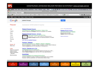 CONSTRUINDO UM MUNDO MELHOR POR MEIO DA INTERNET: www.conrado.com.br




   1ºP	
            2ºP	
             3ºP	
           4ºP	
           5ºP	
           6ºP	
              7ºP	
            8ºP	
  
Pesquisa	
     Planejamento	
      Produção	
     Publicação	
     Promoção	
     Propagação	
     Personalização	
     Precisão	
  
 