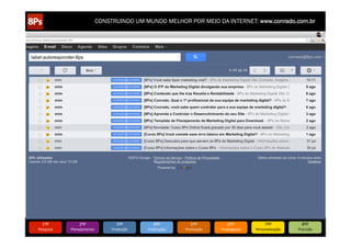 CONSTRUINDO UM MUNDO MELHOR POR MEIO DA INTERNET: www.conrado.com.br




   1ºP	
            2ºP	
             3ºP	
           4ºP	
           5ºP	
           6ºP	
              7ºP	
            8ºP	
  
Pesquisa	
     Planejamento	
      Produção	
     Publicação	
     Promoção	
     Propagação	
     Personalização	
     Precisão	
  
 