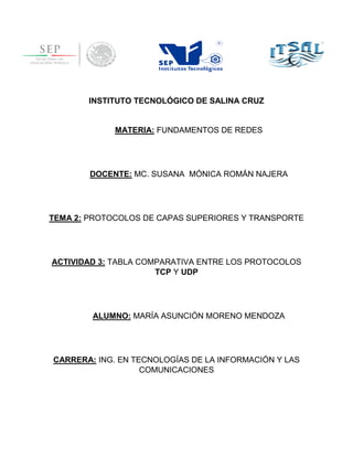 TABLA COMPARATIVA ENTRE LOS PROTOCOLOS TCP Y UDP | PDF
