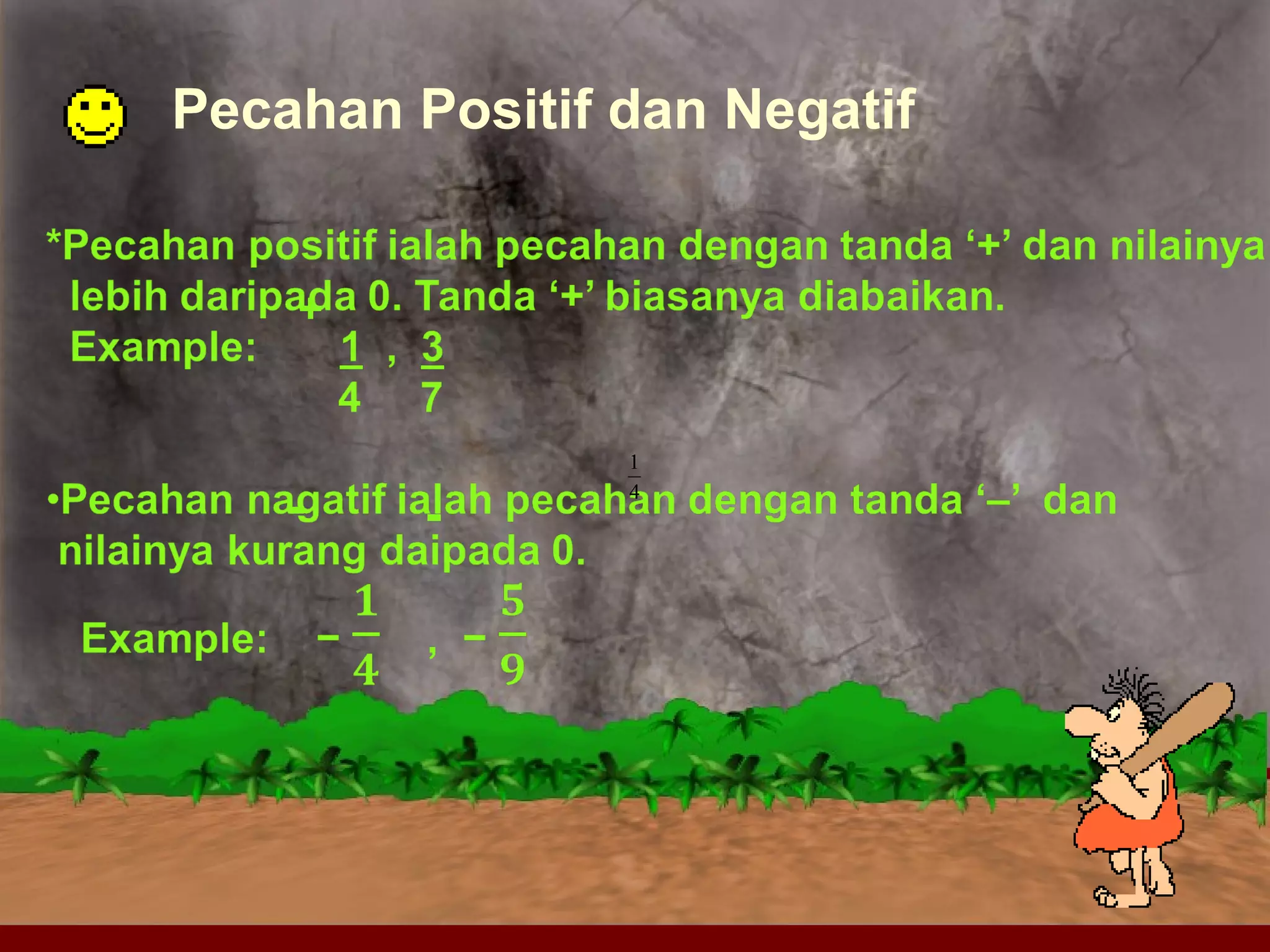Pecahan Positif dan Negatif 
+ 
1 
- - 4 
 