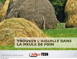 © 2013 Afﬁni-Tech - Diffusion restreinte 23
TROUVER L'AIGUILLE DANS
LA MEULE DE FOIN
mercredi 3 juillet 13
 