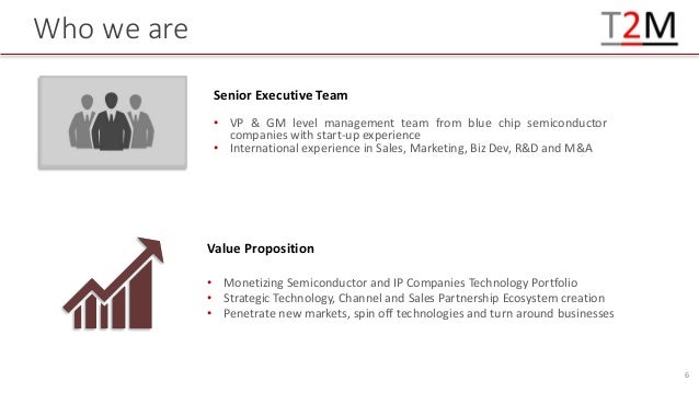 Who we are
Senior Executive Team
• VP & GM level management team from blue chip semiconductor
companies with start-up experience
• International experience in Sales, Marketing, Biz Dev, R&D and M&A
Value Proposition
• Monetizing Semiconductor and IP Companies Technology Portfolio
• Strategic Technology, Channel and Sales Partnership Ecosystem creation
• Penetrate new markets, spin off technologies and turn around businesses
6
 
