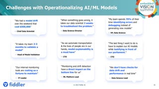 Challenges with Operationalizing AI/ML Models
“We had a model drift
over the weekend that
cost $500,000”
— Chief Data Scie...