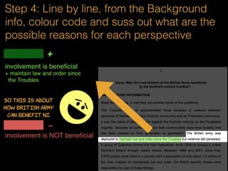 Step 2: What are possible perspectives
to this issue?
involvement is beneﬁcial
involvement is NOT beneﬁcial
 