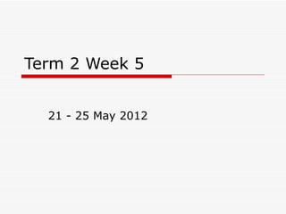 Term 2 Week 5


  21 - 25 May 2012
 