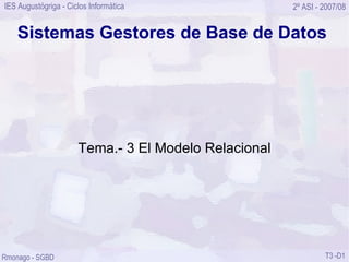 Sistemas Gestores de Base de Datos Tema.- 3 El Modelo Relacional 