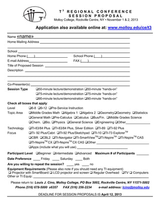 T3 REGIONAL CONFERENCE
                                       SESSION PROPOSAL
                                 Molloy Col...