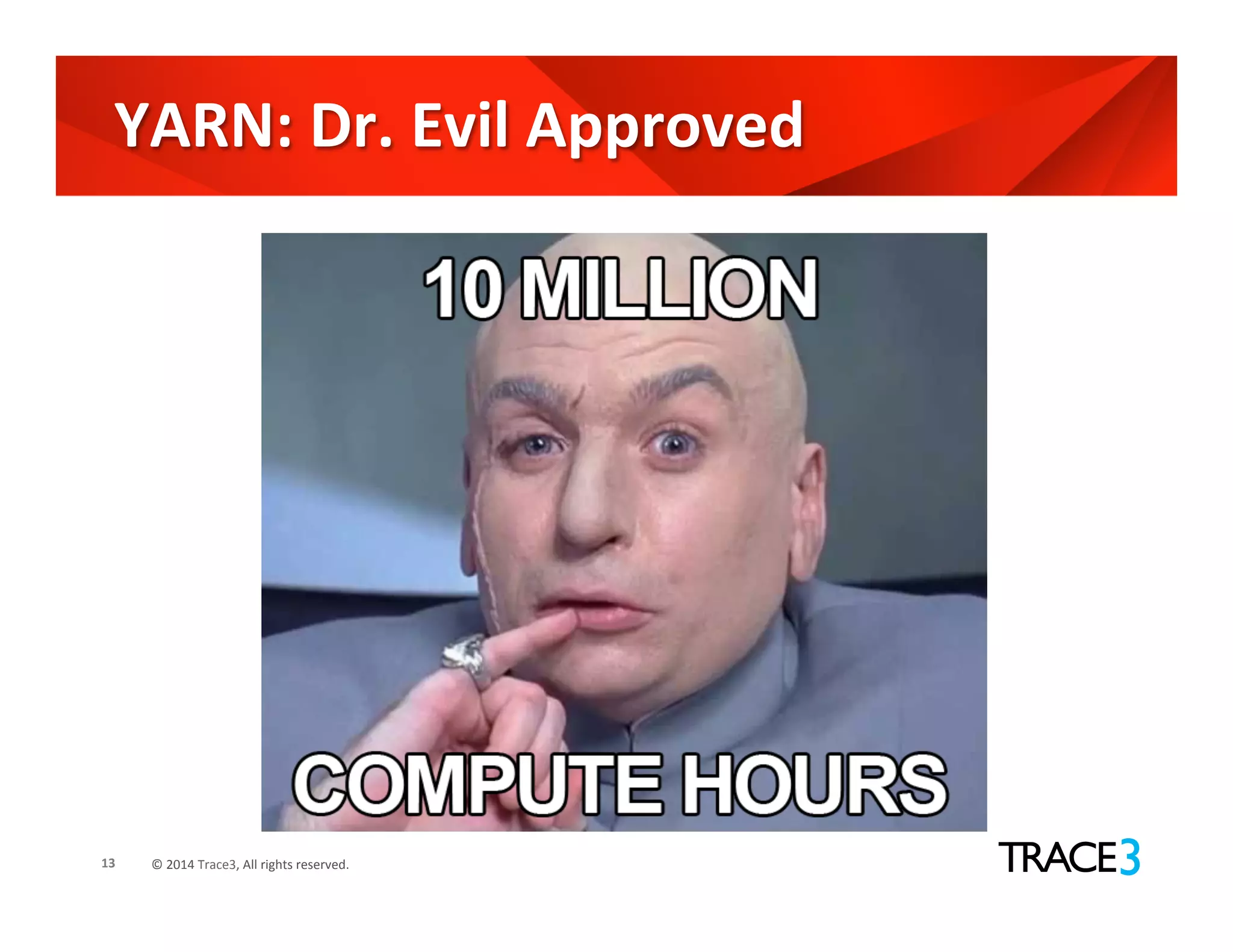 ©	
  2014	
  Trace3,	
  All	
  rights	
  reserved.	
  13	
  
YARN:	
  Dr.	
  Evil	
  Approved	
  
 