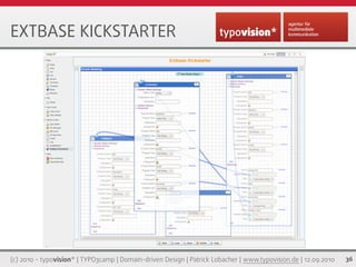 EXTBASE KICKSTARTER




(c) 2010 - typovision* | TYPO3camp | Domain-driven Design | Patrick Lobacher | www.typovision.de | 12.09.2010   36
 