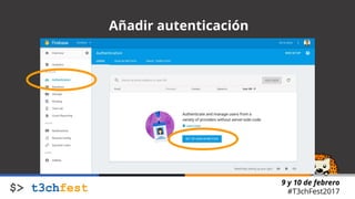 9 y 10 de febrero
#T3chFest2017
Añadir autenticación
 