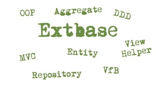 OOP     A ggregate    DDD

       Extbase
                            V iew
          Entity           Hel per
M VC
                     VfB
  R epository
 