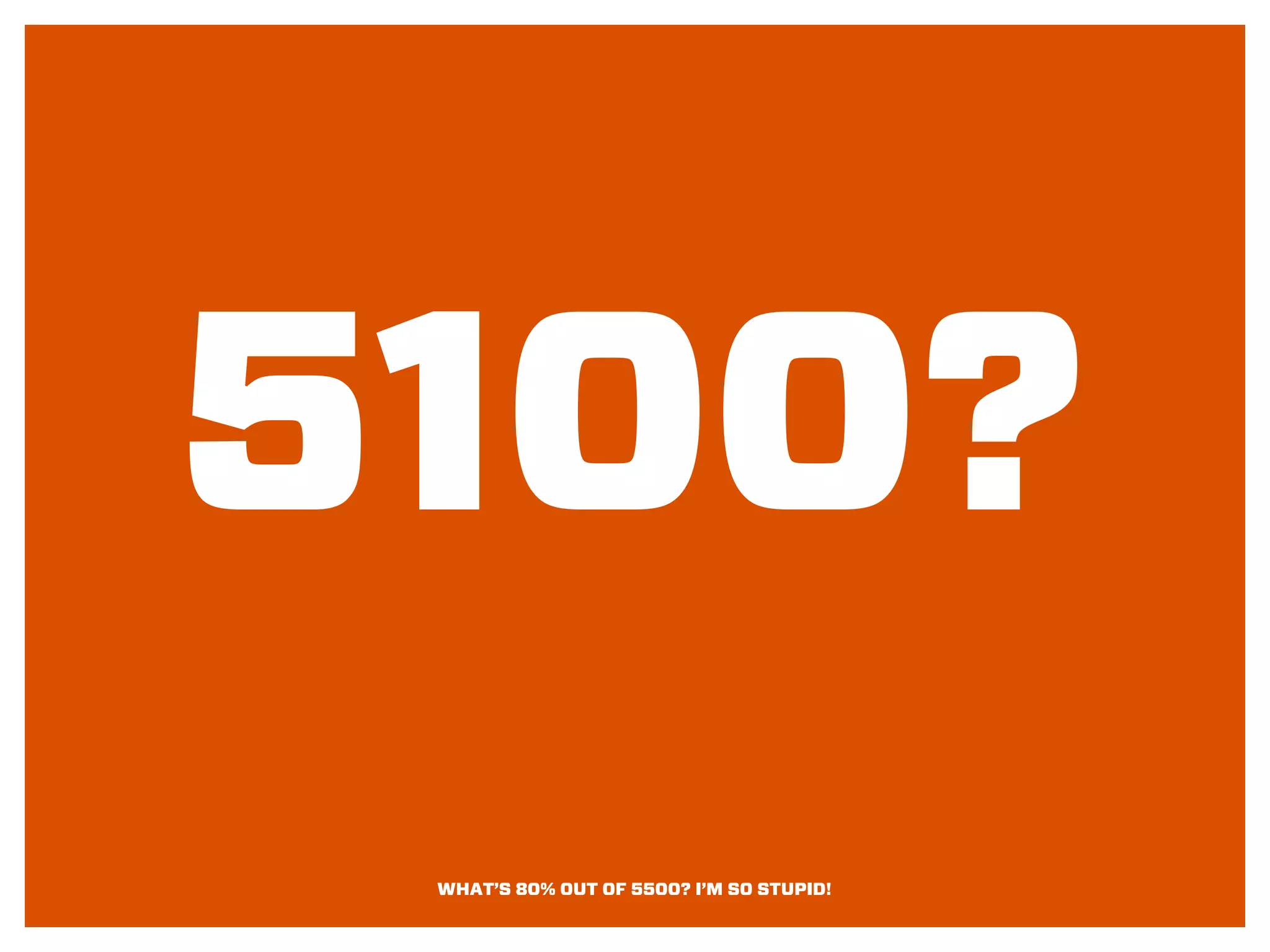 5100?
WHAT’S 80% OUT OF 5500? I’M SO STUPID!