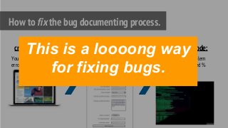 Your website = Where the
error occurs.
How to fix the bug documenting process.
crime scene:
written document of
problem description
bug report:
place where the problem
should get reproduced %
fixed.
developer’s code:This is a loooong way
for fixing bugs.
 