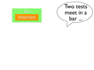 Two tests
  Test      meet in a
Assertion     bar ...
 