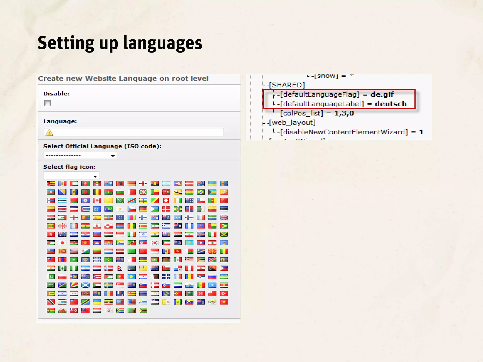 Setting up languages
 