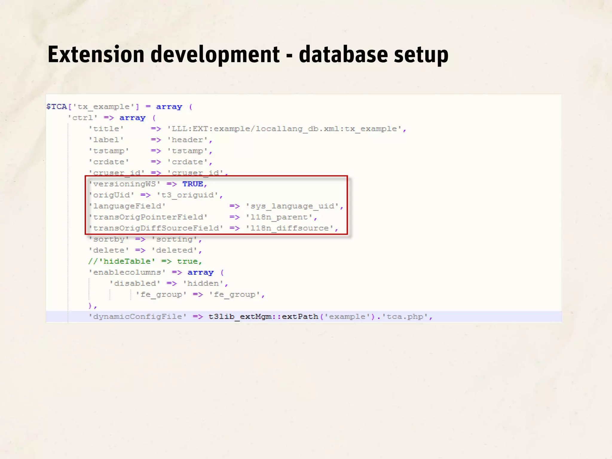 Extension development - database setup
 