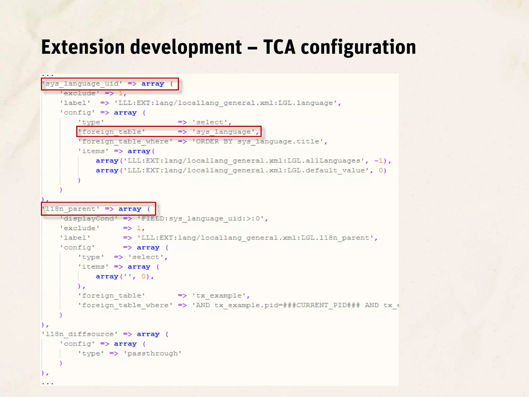 Extension development – TCA configuration
 
