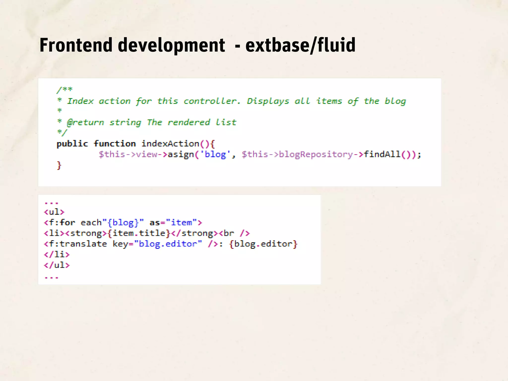 Frontend development - extbase/fluid
 