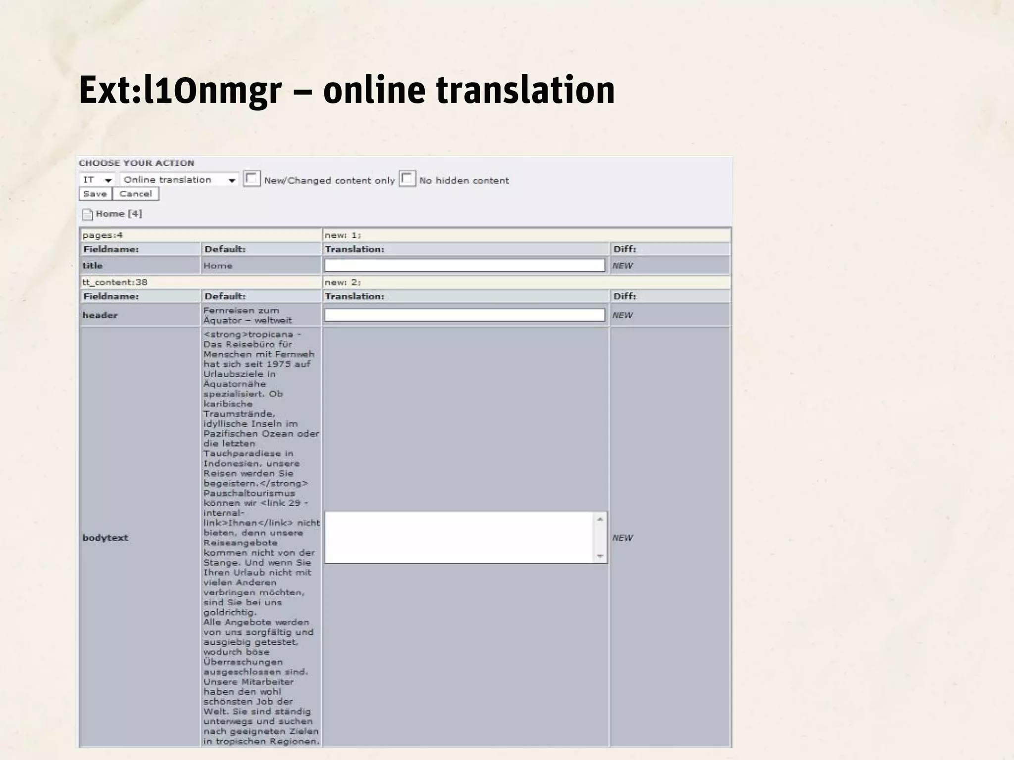 Ext:l10nmgr – online translation
 