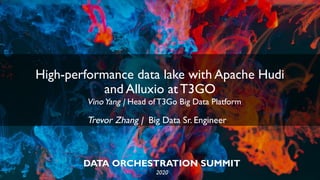 DATA ORCHESTRATION SUMMIT
2020
High-performance data lake with Apache Hudi
and Alluxio at T3GO
Trevor Zhang | Big Data Sr. Engineer
VinoYang | Head of T3Go Big Data Platform
 