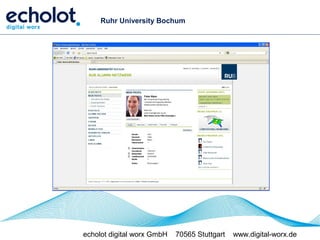 Ruhr University Bochum




echolot digital worx GmbH   70565 Stuttgart   www.digital-worx.de
 