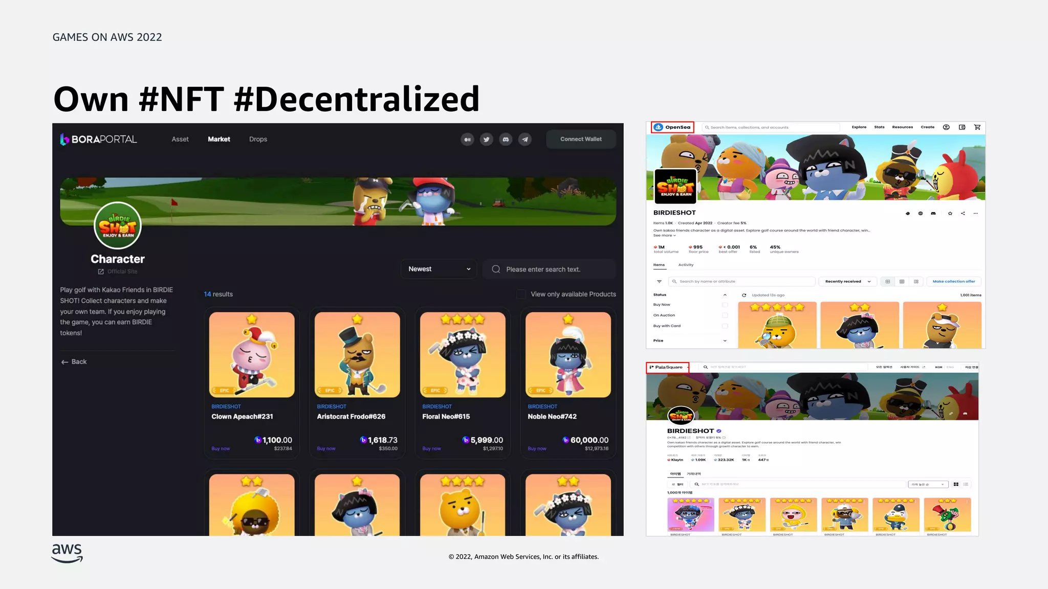 GAMES ON AWS 2022
© 2022, Amazon Web Services, Inc. or its affiliates.
Own #NFT #Decentralized
 