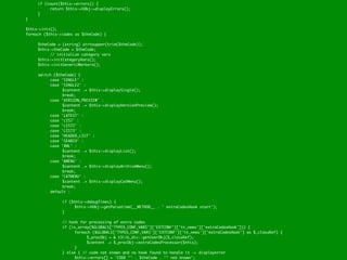 if (count($this->errors)) {
	   	   	    	    return $this->hObj->displayErrors();
	   	   	    }
	   	   }

	   	   $this->init();
	   	   foreach ($this->codes as $theCode) {

	   	   	    $theCode = (string) strtoupper(trim($theCode));
	   	   	    $this->theCode = $theCode;
	   	   	    	    // initialize category vars
	   	   	    $this->initCategoryVars();
	   	   	    $this->initGenericMarkers();

	   	   	    switch ($theCode) {
	   	   	    	    case 'SINGLE' :
	   	   	    	    case 'SINGLE2' :
	   	   	    	    	     $content .= $this->displaySingle();
	   	   	    	    	     break;
	   	   	    	    case 'VERSION_PREVIEW' :
	   	   	    	    	     $content .= $this->displayVersionPreview();
	   	   	    	    	     break;
	   	   	    	    case 'LATEST' :
	   	   	    	    case 'LIST' :
	   	   	    	    case 'LIST2' :
	   	   	    	    case 'LIST3' :
	   	   	    	    case 'HEADER_LIST' :
	   	   	    	    case 'SEARCH' :
	   	   	    	    case 'XML' :
	   	   	    	    	     $content .= $this->displayList();
	   	   	    	    	     break;
	   	   	    	    case 'AMENU' :
	   	   	    	    	     $content .= $this->displayArchiveMenu();
	   	   	    	    	     break;
	   	   	    	    case 'CATMENU' :
	   	   	    	    	     $content .= $this->displayCatMenu();
	   	   	    	    	     break;
	   	   	    	    default :

	   	   	    	    	     if ($this->debugTimes) {
	   	   	    	    	     	    $this->hObj->getParsetime(__METHOD__ . ' extraCodesHook start');
	   	   	    	    	     }

	   	   	    	    	     // hook for processing of extra codes
	   	   	    	    	     if (is_array($GLOBALS['TYPO3_CONF_VARS']['EXTCONF']['tt_news']['extraCodesHook'])) {
	   	   	    	    	     	    foreach ($GLOBALS['TYPO3_CONF_VARS']['EXTCONF']['tt_news']['extraCodesHook'] as $_classRef) {
	   	   	    	    	     	    	     $_procObj = & t3lib_div::getUserObj($_classRef);
	   	   	    	    	     	    	     $content .= $_procObj->extraCodesProcessor($this);
	   	   	    	    	     	    }
	   	   	    	    	     } else { // code not known and no hook found to handle it -> displayerror
	   	   	    	    	     	    $this->errors[] = 'CODE "' . $theCode . '" not known';
 