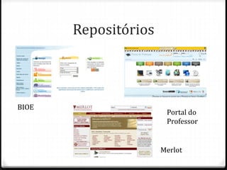 Repositórios
BIOE
Portal do
Professor
Merlot
 