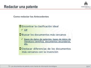 Redactar una patente

         Como redactar los Antecedentes




  T5. Los documentos de patente como fuente de Omland, May 2009
                                          Nils información tecnológica   32/37
 