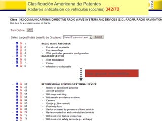 Clasificación Americana de Patentes
Radares anticolisión de vehiculos (coches) 342/70




                                   Hay grupos intermedios




                     Nils Omland, May 2009
 