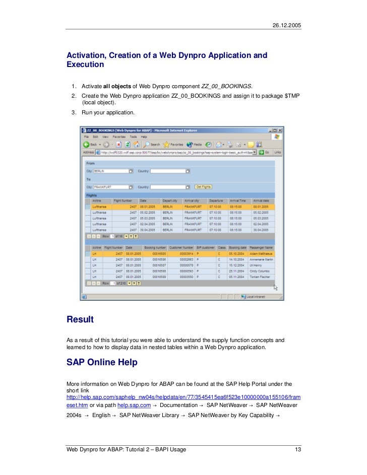 activate package in how 95 to dialog dynpro flights   web for for T4 display bookings selected abap