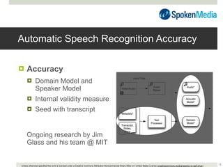 Automatic Speech Recognition Accuracy <ul><li>Accuracy </li></ul><ul><ul><li>Domain Model and Speaker Model </li></ul></ul...