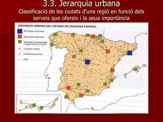 3.3. Jerarquia urbana Classificació de les ciutats d’una regió en funció dels serveis que ofereix i la seua importància 