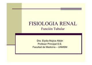 FISIOLOGIA RENAL
Función Tubular
Dra. Elydia Mujica Albán
Profesor Principal D.E.
Facultad de Medicina – UNMSM
 