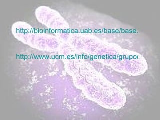 http://bioinformatica.uab.es/base/base.asp?sitio=cursogenetica&anar=diapos http://www.ucm.es/info/genetica/grupod/index.htm 