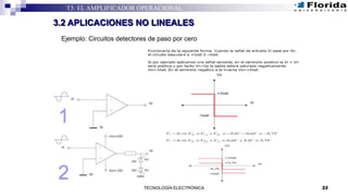 22TECNOLOGÍA ELECTRÓNICA
T5. EL AMPLIFICADOR OPERACIONAL
3.2 APLICACIONES NO LINEALES
Ejemplo: Circuitos detectores de paso por cero
1
2
 