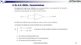 8TECNOLOGÍA ELECTRÓNICA
T5. EL AMPLIFICADOR OPERACIONAL
2. EL A.O. IDEAL. Características
 