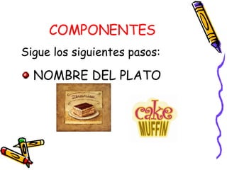COMPONENTES Sigue los siguientes pasos: NOMBRE DEL PLATO 
