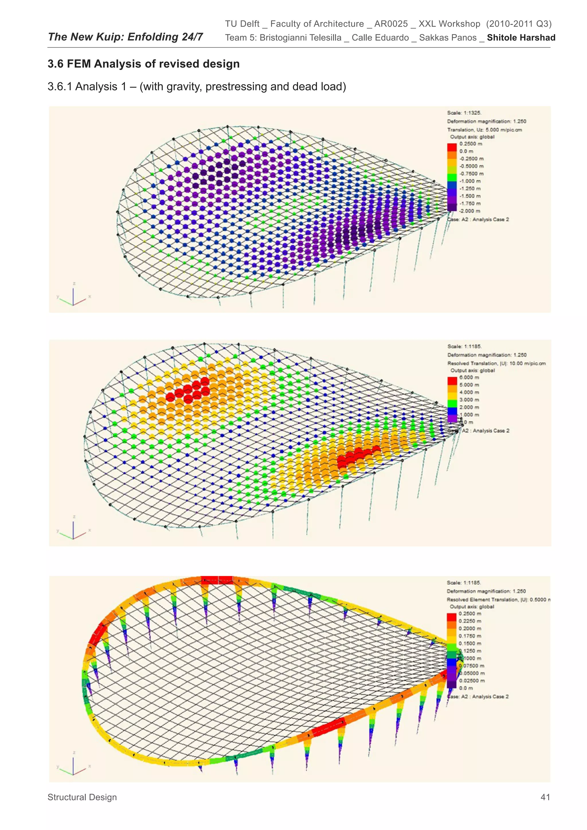 TU Delft _ Faculty of Architecture _ AR0025 _ XXL Workshop (2010-2011 Q3)
The New Kuip: Enfolding 24/7        Team 5: Bristogianni Telesilla _ Calle Eduardo _ Sakkas Panos _ Shitole Harshad


3.6 FEM Analysis of revised design

3.6.1 Analysis 1 – (with gravity, prestressing and dead load)




Structural Design                                                                                              41
 
