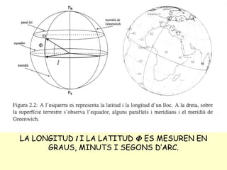 LA LONGITUD  l   I LA LATITUD    ES MESUREN EN GRAUS, MINUTS I SEGONS D’ARC. 