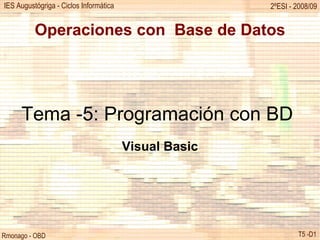 Operaciones con  Base de Datos Tema -5: Programación con BD  Visual Basic 