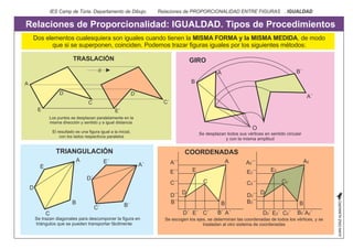 IES Camp de Túria. Departamento de Dibujo. Relaciones de PROPORCIONALIDAD ENTRE FIGURAS . IGUALDAD 
Relaciones de Proporci...
