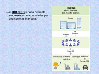 el HÒLDING = quan diferents
empreses estan controlades per
una societat financera.
 