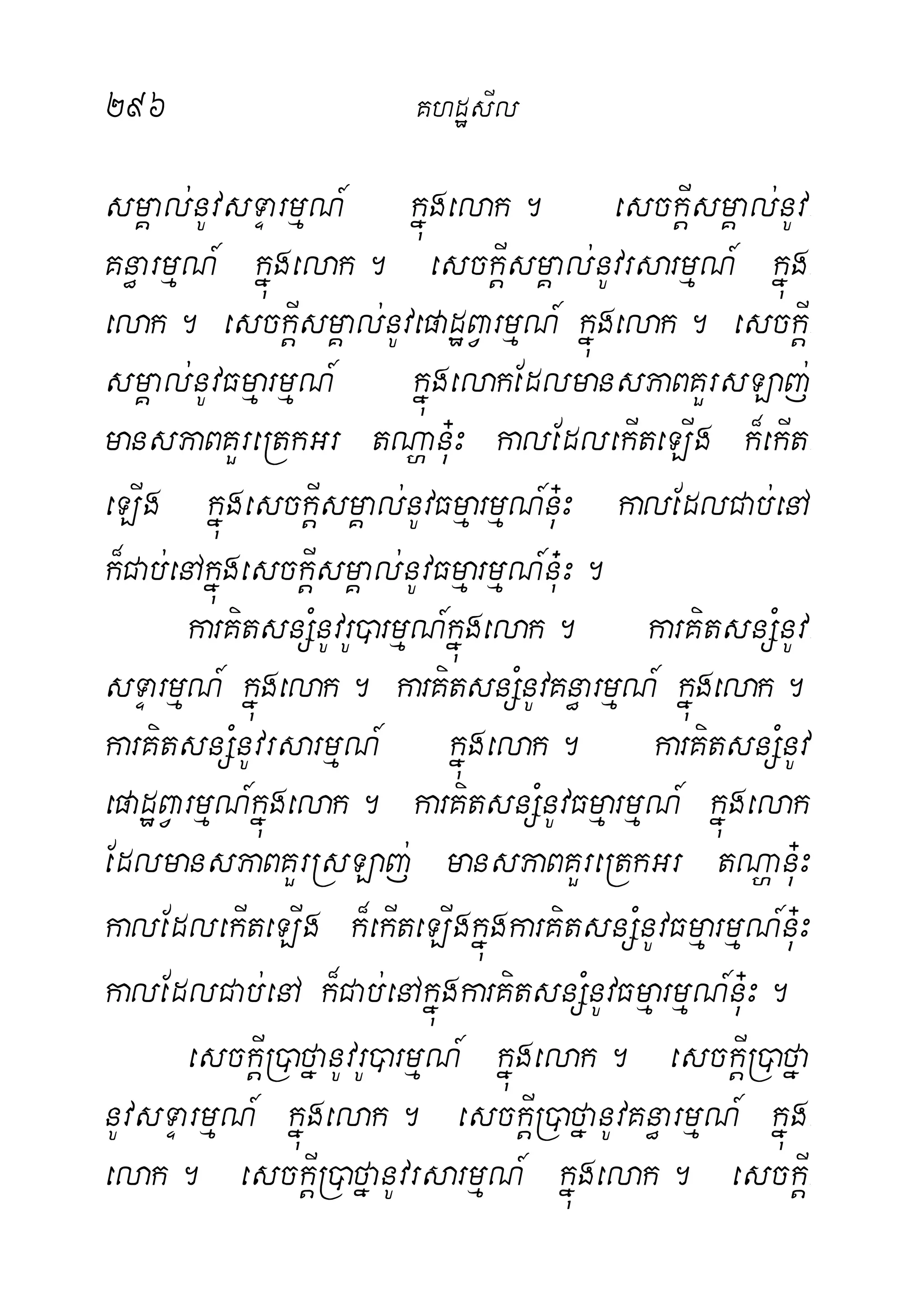 296 KhdæsIl
smÁal;nUvsTÞarmµN_ kñúgelak. esckþIsmÁal;nUv-
Kn§armµN_ kñúgelak. esckþIsmÁal;nUvrsarmµN_ kñúg-
elak. esckþIsmÁal;nUvepadæBVarmµN_ kñúgelak. esckþI-
smÁal;nUvFmµarmµN_ kñúgelakEdlmansPaBKYrsLaj;
mansPaBKYreRtkGr tNðanu+H kalEdlekIteLIg k¾ekIt-
eLIg kñúgesckþIsmÁal;nUvFmµarmµN_nu+H kalEdlCab;enA
k¾Cab;enAkñúgesckþIsmÁal;nUvFmµarmµN_nu+H.
karKitsnSMnUvrU)armµN_kñúgelak. karKitsnSMnUv-
sTÞarmµN_ kñúgelak. karKitsnSMnUvKn§armµN_ kñúgelak.
karKitsnSMnUvrsarmµN_ kñúgelak. karKitsnSMnUv
epadæBVarmµN_kñúgelak. karKitsnSMnUvFmµarmµN_ kñúgelak
EdlmansPaBKYrRsLaj; mansPaBKYreRtkGr tNðanu+H
kalEdlekIteLIg k¾ekIteLIgkñúgkarKitsnSMnUvFmµarmµN_nu+H
kalEdlCab;enA k¾Cab;enAkñúgkarKitsnSMnUvFmµarmµN_nu+H.
esckþIR)afñanUvrU)armµN_ kñúgelak. esckþIR)afña
nUvsTÞarmµN_ kñúgelak. esckþIR)afñanUvKn§armµN_ kñúg-
elak. esckþIR)afñanUvrsarmµN_ kñúgelak. esckþI-
 