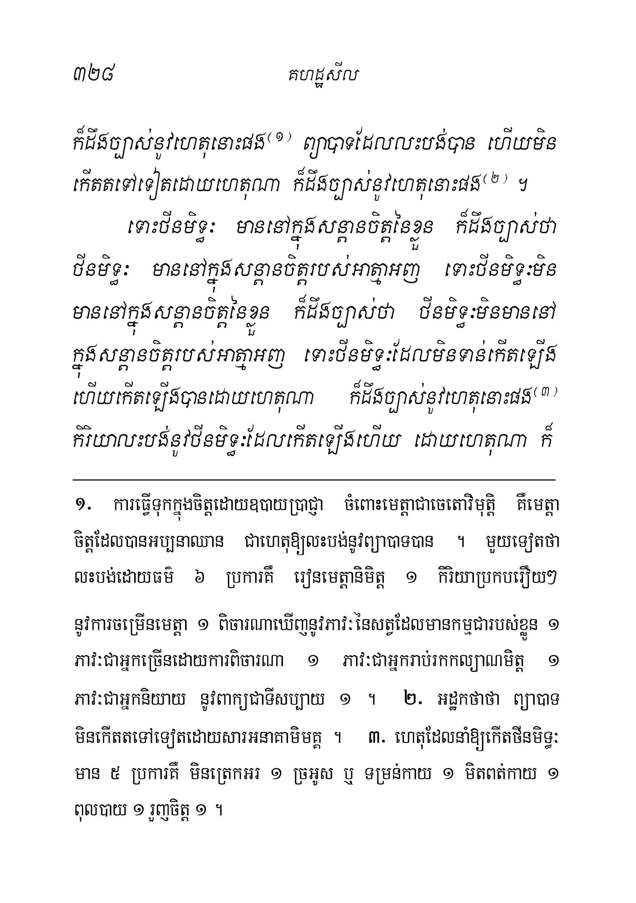328 KhdæsIl
k¾dwgc,as;nUvehtuenaHpg¬1¦
Büa)aTEdllHbg;)an ehIymin-
ekItteTAeTotedayehtuNa k¾dwgc,as;nUvehtuenaHpg¬2¦
.
eTaHfInmiT§³ manenAkñúgsnþancitþénxøÜn k¾dwgc,as;fa
fInmiT§³ manenAkñúgsnþancitþrbs;GatµaGj eTaHfInmiT§³min
manenAkñúgsnþancitþénxøÜn k¾dwgc,as;fa fInmiT§³minmanenA-
kñúgsnþancitþrbs;GatµaGj eTaHfInmiT§³EdlminTan;ekIteLIg
ehIyekIteLIg)anedayehtuNa k¾dwgc,as;nUvehtuenaHpg¬3¦
kiriyalHbg;nUvfInmiT§³EdlekIteLIgehIy edayehtuNa k¾
1> kareFVITukkñúgcitþeday])ayR)aCJa cMeBaHemtþaCaecetavimutþi KWemtþa
citþEdl)anGb,naQan Caehtu[lHbg;nUvBüa)aT)an . mYyeTotfa
lHbg;edayFm’ 6 RbkarKW eronemtþanimitþ 1 kiriyaRbkberOy²
nUvkarceRmInemtþa 1 BicarNaeXIjnUvPav³énstVEdlmankmµCarbs;xøÜn 1
Pav³CaGñkeRcInedaykarBicarNa 1 Pav³CaGñkrab;rkklüaNmitþ 1
Pav³CaGñkniyay nUvBaküCaTIsb,ay 1 . 2> Gdækfafa Büa)aT
minekItteTAeTotedaysarGnaKamimKÁ . 3> ehtuEdlnaM[ekItfInmiT§³
man 5 RbkarKW mineRtkGr 1 RcGUs b¤ TRmn;kay 1 mitBt;kay 1
Bul)ay 1rYjcitþ 1 .
 